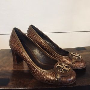 Tory Burch Brown Croc Print Heels Size 7
